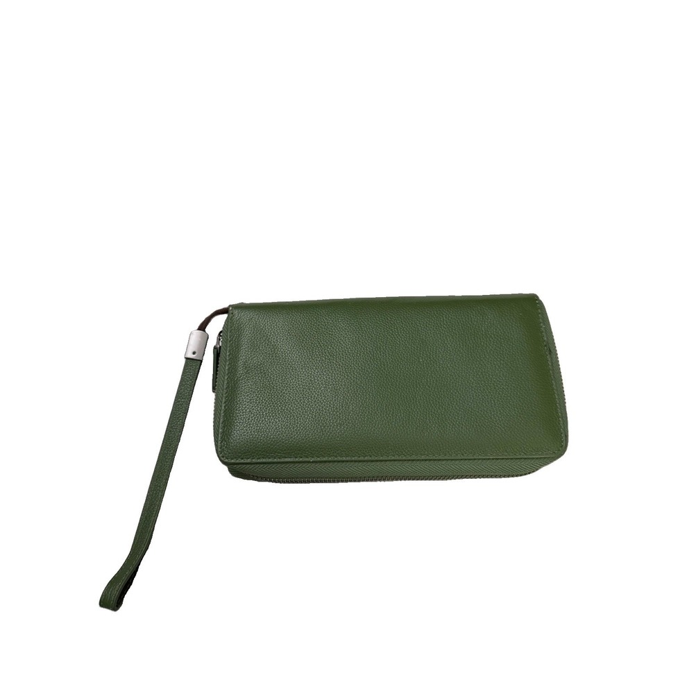 Bveyzi Leather RFID Blocking Wallet Wristlet Olive Green Zip Around Organizer